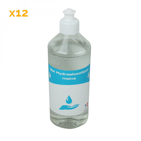 Lot de 12 Gels désinfectants pour les mains hydroalcoolique - 500 ml