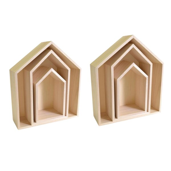 2 blocs de 3 étagères maison en bois