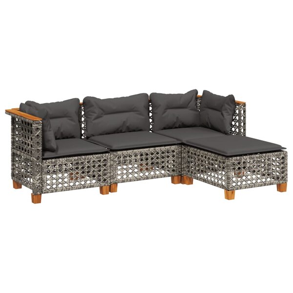 vidaXL Salon de jardin 4 Pièces avec coussins gris résine tressée