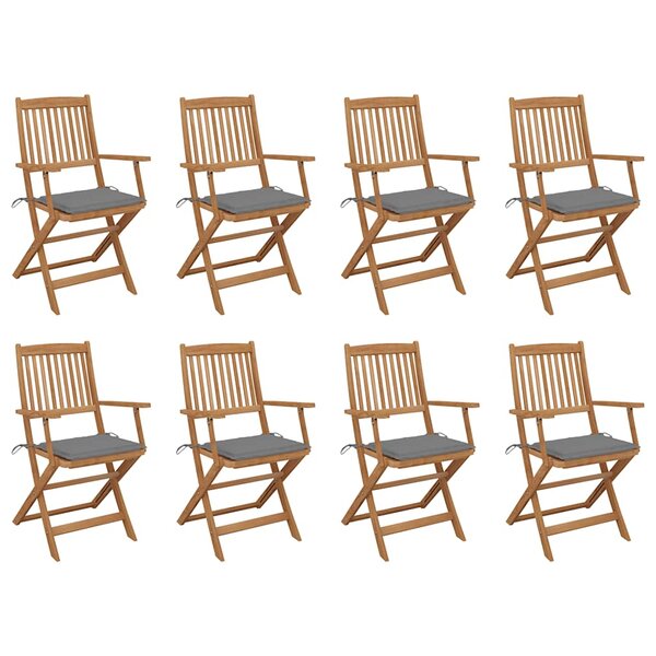 vidaXL Chaises pliables d'extérieur et coussins lot de 8 Bois d'acacia