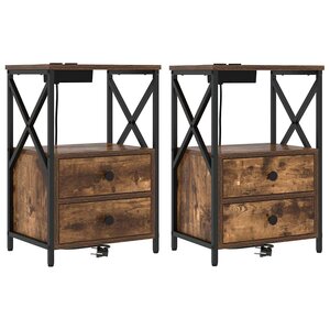 vidaXL Table de nuit avec station de chargement avec tiroir Chêne fumé