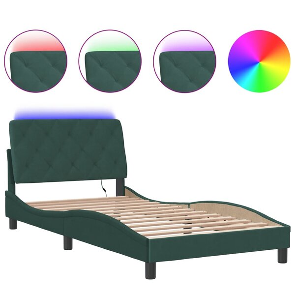 vidaXL Cadre de lit avec LED sans matelas vert foncé 100x200cm velours