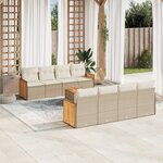 vidaXL Salon de jardin avec coussins 9 Pièces beige résine tressée