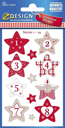 Zdesign stickers calendrier de l'avent 1-24 étoiles avery zweckform