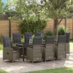 vidaXL Set de jardin 9 pièces avec coussins gris en rotin poly