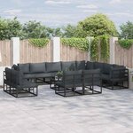 vidaXL Ensemble de canapé de jardin avec coussin 12 Pièces Noir Aluminium