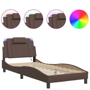 vidaXL Cadre de lit Viana avec LED sans matelas marron 90x200 cm