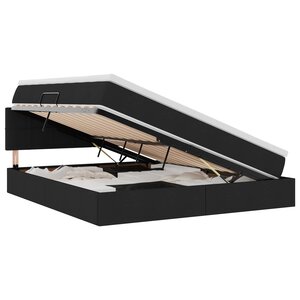 vidaXL Lit de rangement LED avec matelas Noir 160 x 200 cm Tissu
