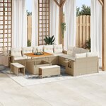 Ensemble de Canapé de Jardin de 13 pièces avec Coussins Beige Poly Rattan Acacia