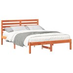 vidaXL Cadre de lit avec tête de lit Brun cire 135 x 190 cm Pin massif