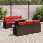 vidaXL Salon de jardin avec coussins 7 Pièces marron résine tressée acacia