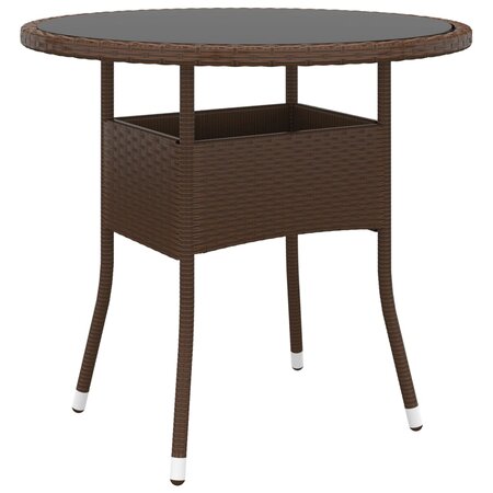 vidaXL Table de jardin Ø80x75 cm Verre trempé/résine tressée Marron