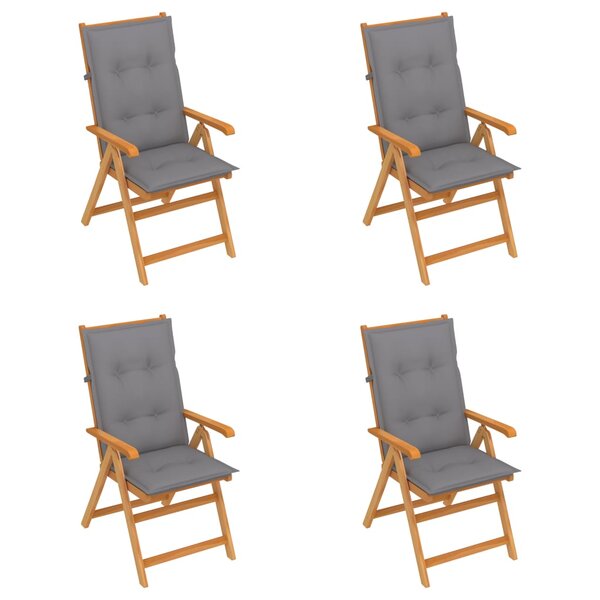 vidaXL Chaises de jardin 4 Pièces avec coussins gris Bois de teck massif