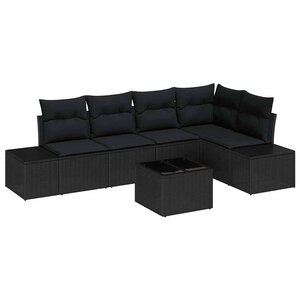 vidaXL Ensemble de canapé de jardin 6 Pièces Noir polyrotin