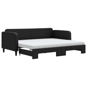 vidaXL Lit de jour avec gigogne et matelas noir 90x200 cm tissu