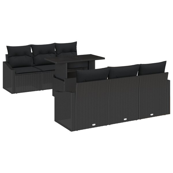 vidaXL Ensemble de canapé de jardin 7 pièces avec coussins en poly rattan noir