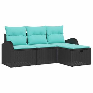 vidaXL Ensemble de canapé de jardin avec coussin 4 Pièces Noir polyrotin