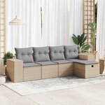 vidaXL Salon de jardin avec coussins 5 Pièces beige résine tressée