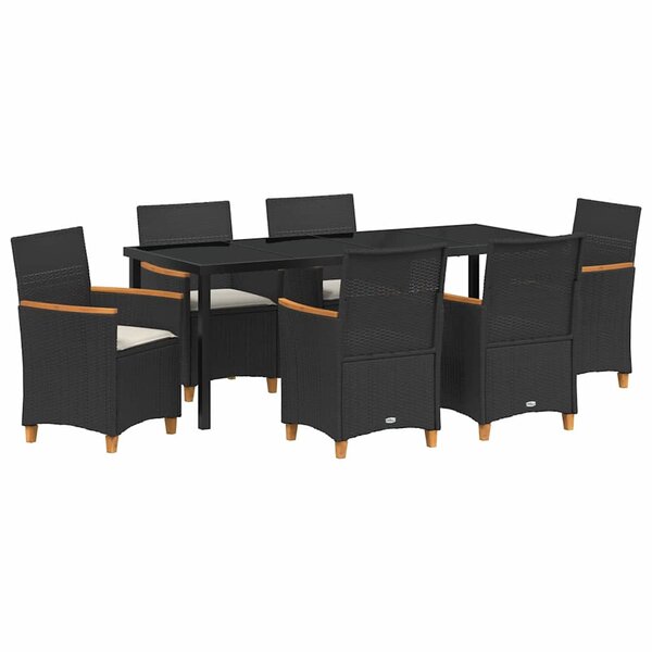 vidaXL Ensemble de salle à manger pour jardin 7 Pièces Noir polyrotin