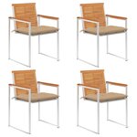 vidaXL Chaises de jardin 4 Pièces avec coussins Bois d'acacia massif