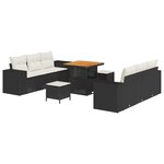 vidaXL Set de canapés de jardin 9 pièces avec des coussins en polyrotin noir et en acacia