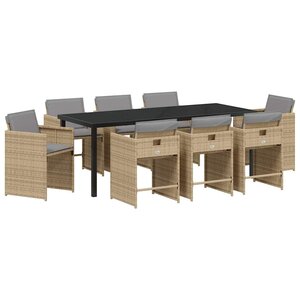 vidaXL Ensemble de salle à manger pour jardin 9 Pièces Beige polyrotin