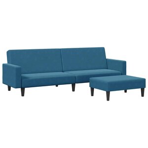 vidaXL Canapé-lit à 2 places avec repose-pied bleu velours