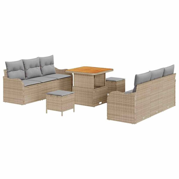 vidaXL Ensemble de canapé de jardin 9 Pièces Beige polyrotin