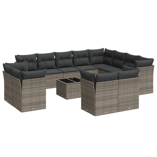 vidaXL Salon de jardin avec coussins 13 Pièces gris résine tressée