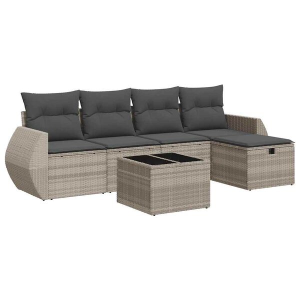 vidaXL Salon de jardin 6 Pièces avec coussins gris clair résine tressée
