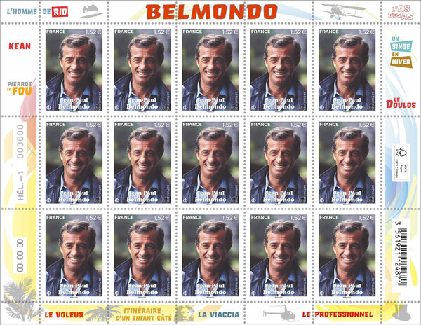 Feuille de 15 timbres - Jean-Paul Belmondo (1933-2021) - Lettre Verte