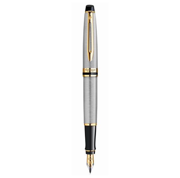 Waterman expert stylo plume  acier inoxydable  plume fine  cartouche encre bleue  coffret cadeau