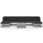 Salon de jardin meuble d'extérieur ensemble de mobilier 8 pièces avec coussins gris bois de pin massif 02_0017576