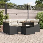 vidaXL Ensemble de salle à manger de jardin 7 pièces avec coussins Noir Poly Rattan Acacia