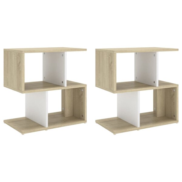 vidaXL Tables de chevet 2 Pièces Blanc et chêne 50x30x51 5 cm Aggloméré