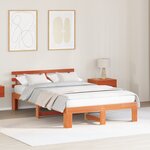 vidaXL Cadre de Lit en Bois de Pin Brun ciré Bois massif 135 x 190 cm