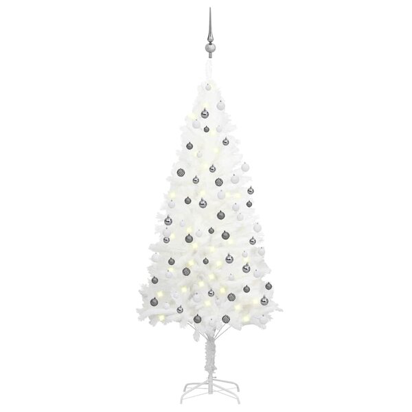 vidaXL Arbre de Noël artificiel pré-éclairé et boules blanc 180 cm