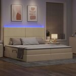 vidaXL Lit de rangement LED avec matelas Crème 200 x 200 cm Tissu