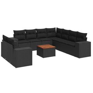 vidaXL Salon de jardin 10 Pièces avec coussins noir résine tressée