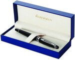 Waterman expert stylo plume laque noire plume moyenne cartouche encre bleue coffret cadeau