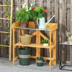 Table de rempotage jardinage pliable - étagère plateau acier galvanisé avec rebord - bois sapin pré-huilé