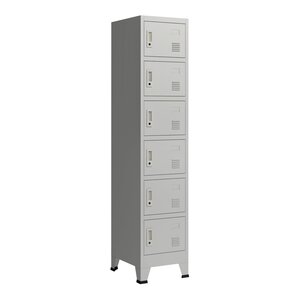 Casier de bureau armoire meuble de rangement pour bureau atelier chambre acier métallique avec 6 portes acier laqué 180 x 38 x 45 cm gris 03_0006350