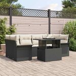 vidaXL Ensemble de canapé de jardin avec coussin 7 Pièces Noir Poly rotin