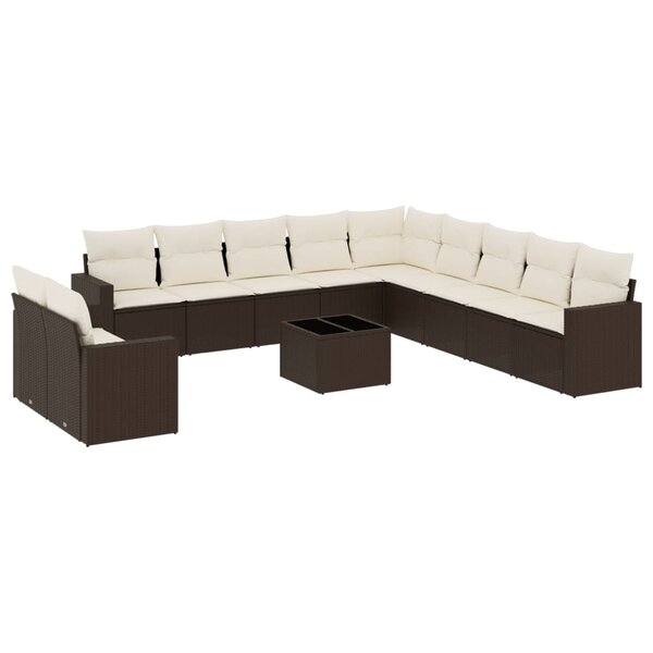 vidaXL Salon de jardin avec coussins 12 Pièces marron résine tressée