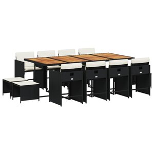 vidaXL Ensemble à manger de jardin 13 Pièces coussins noir résine tressée