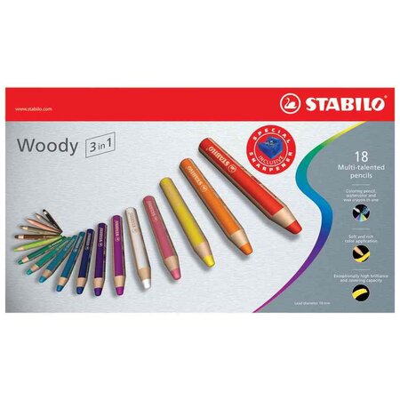 Étui de 18 crayons woody 3 en 1 extra large + 1 taille crayon sécurité enfant x 2 stabilo