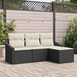 vidaXL Ensemble de canapé de jardin 4 Pièces Noir Poly rotin