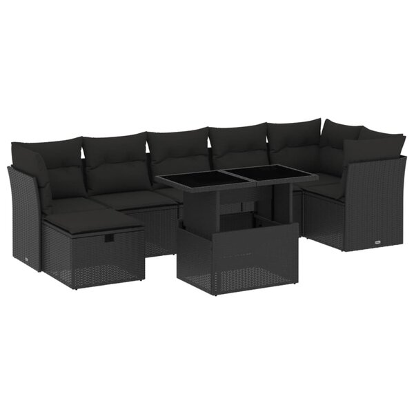 vidaXL Salon de jardin 8 Pièces avec coussins noir résine tressée