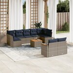 vidaXL Salon de jardin 10 Pièces avec coussins gris résine tressée