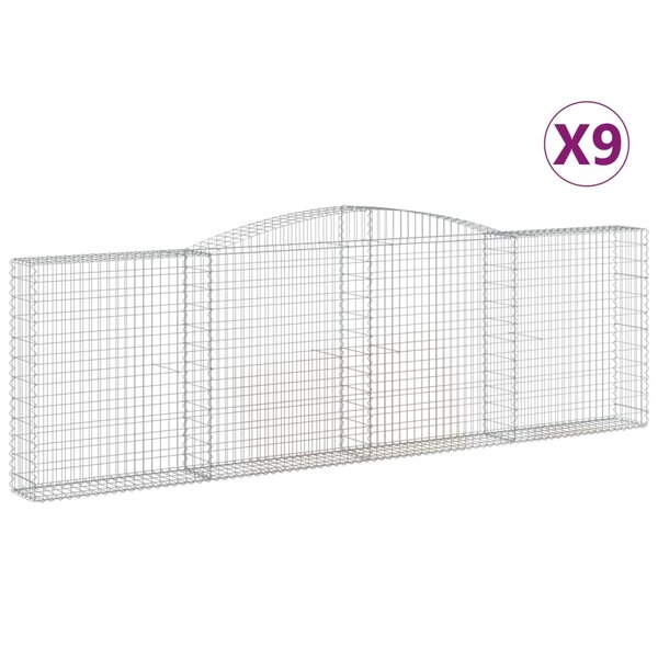 vidaXL Paniers à gabions arqués 9 Pièces 400x30x120/140 cm Fer galvanisé